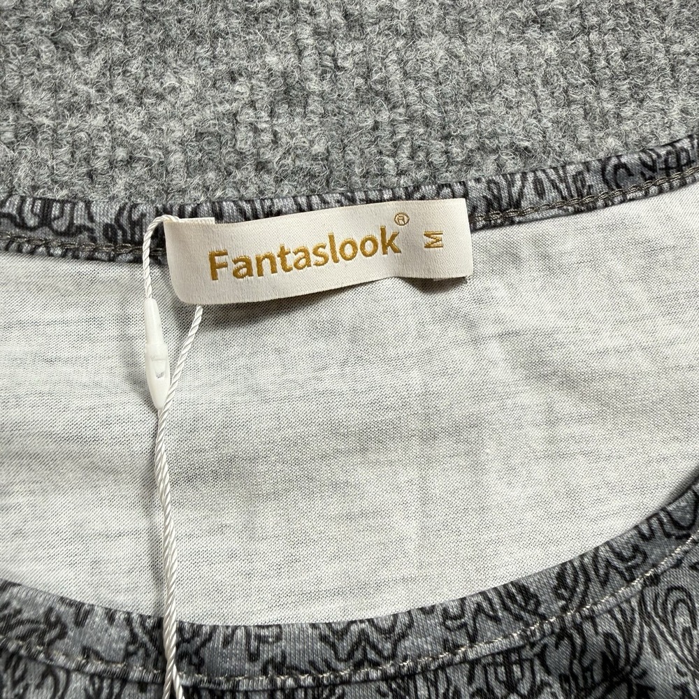 Fantaslook Women's 3/4 Sleeve Tunic Blouse Gray Pink Abstract Damask Print NWT-M - Picture 2 of 9